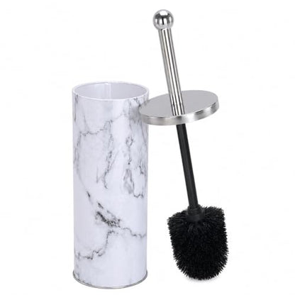 Zahari Home Marble Toilet Bowl Brush and Holder, White, Metal - color: White