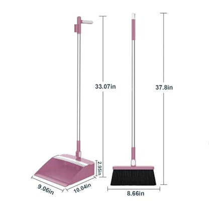 180° Rotatable Broom with Dustpan Combo Set, Buckle Standing Dust Pans with Scraping Teeth, Long Handle Brooms for Sweeping Indoor, Stand-Up Storage Saving Space, Cleaning Supplies, Home Essentials