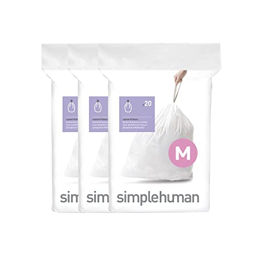 simplehuman Code M 60 Count Custom Fit Liners, Drawstring Kitchen Trash Bags, One-by-One Mess-Free Dispense, Extra Thick & Double Seamed, 50% PCR Plastic, 40-45 Liter / 11-12 Gallon, White - size: 60 Count (Pack of 1)