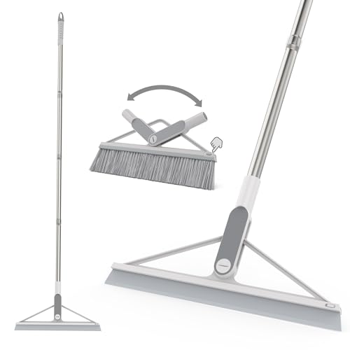KOLLIEE 2 in 1 Floor Squeegee Broom Set Window Long Handle Rubber Squeegee Brush Mop Kit with Adjustable Handle 120° Rotating Angle Head for Wet Room Hard Floor Outdoor - size: Grey Broom and Floor Squeegee