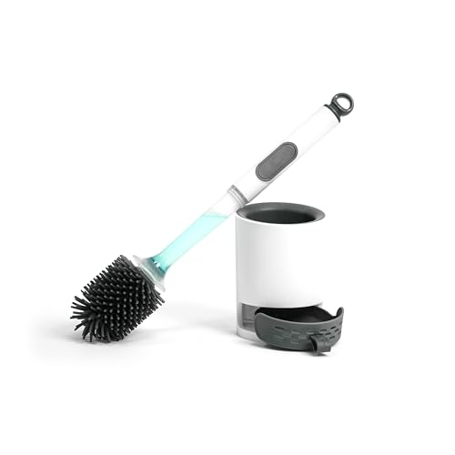 REDANT Toilet Brush and Holder Set, Silicone Toilet Bowl Brush/Cleaner Scrubber, Reusable Bathroom Cleaning Supplies with Cleaners Dispenser, Drip-Proof, Apartment/rv Essentials, Grey, 1PCS