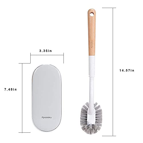 Toilet Brush with Holder,Curved Design Angled Clean Tool with Wood Handle,Wall Mounted Toilet Brushes Set for Bathroom