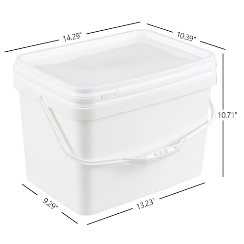 Kekow 4 Pcs 5 Gallon Utility Rectangular Food Bucket with Lid and Handle | Food Grade BPA-Free Plastic, Square Space-Saving Design, Sturdy Transport Handle, for Dry Goods Liquid Storage