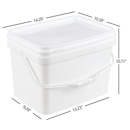 Kekow 4 Pcs 5 Gallon Utility Rectangular Food Bucket with Lid and Handle | Food Grade BPA-Free Plastic, Square Space-Saving Design, Sturdy Transport Handle, for Dry Goods Liquid Storage