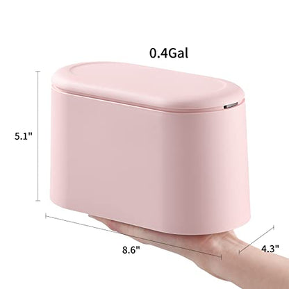 SUBEKYU 0.5 Gal Mini Countertop Trash Can with Lid for Desktop, Small Garbage Can for Office, Tiny Wastebasket,Pink - color: Pink 0.4 Gal with Lid