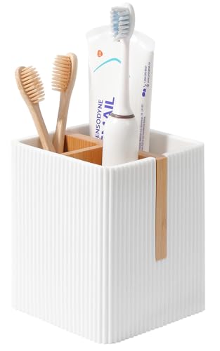 rejomiik Toothbrush Holders for Bathrooms Countertop, 3 Slots Electric Tooth Brushing and Toothpaste Storage Organizer Stand for Toiletries and Beauty Accessories, White - color: White, size: 3 Slots
