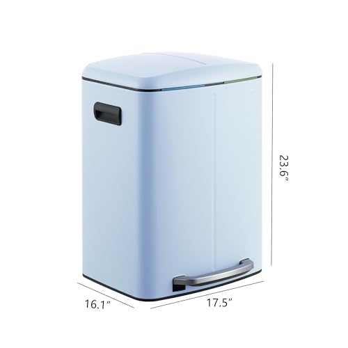 happimess HPM1005H Marco Rectangular 10.6-Gallon Double Bucket Trash Can with Soft-Close Lid, Tide Pool Blue, Fingerprint Resistant, Modern, Minimalistic for Home, Kitchen, Office, Bedroom, Bathroom - color: Tide Pool Blue