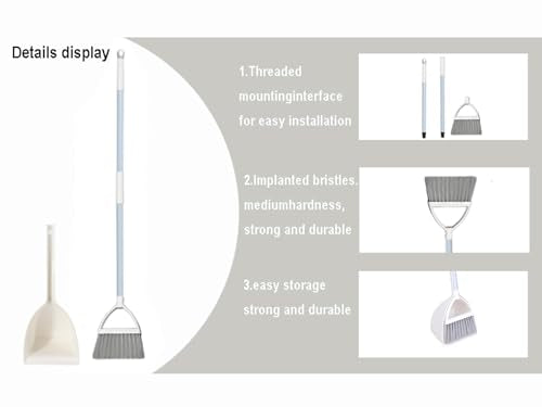 Mini Broom with Dustpan for Kids,Little Housekeeping Helper Set (White+Grey) - color: White+grey