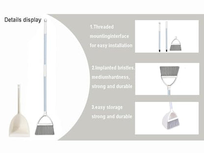 Mini Broom with Dustpan for Kids,Little Housekeeping Helper Set (White+Grey) - color: White+grey