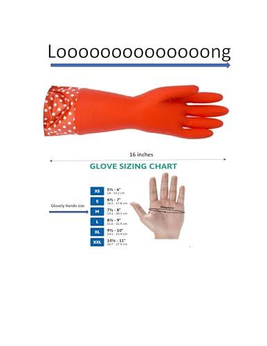 GLOVELY HANDS Water-Resistant Latex Cleaning Gloves, Soft Cotton-Feel Lining, Non-Slip Grip, Long Cuff, Medium (1 PAIR) - color: Red