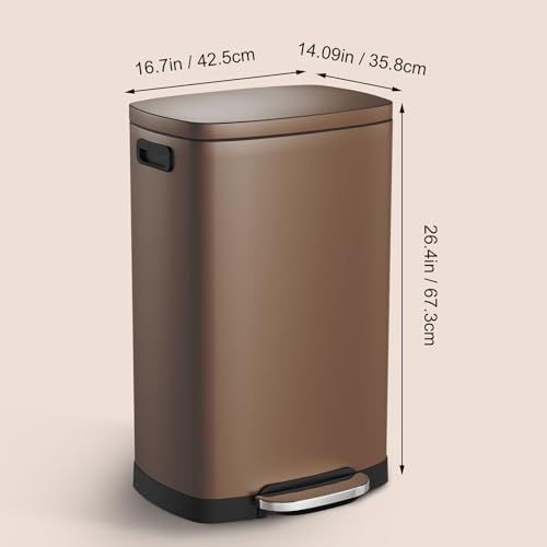 ELPHECO LPHECO Kitchen Trash Can with Lid Soft Close, 13 Gallon / 50L Stainless Steel Pedal Garbage Can, Heavy-Duty Step Wastebasket with 20 Bags, Removable Bucket, Home Office, Kitchen, Brown - color: Brown