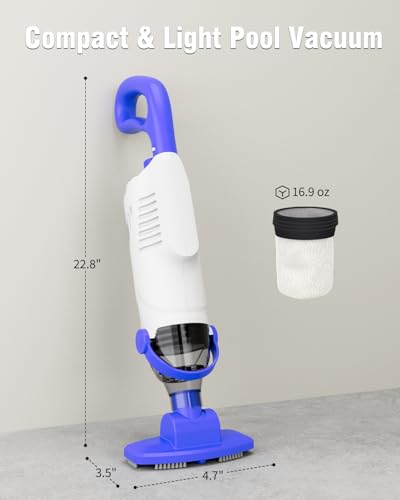 Little Shark Pool Vacuum for Above Ground Pool, Hot Tub Vacuum with a 60w Motor,18 Gal/Min Powerful Suction, Compact & Light Pool Vacuum with 5000mAh Battery, 1h Running Time