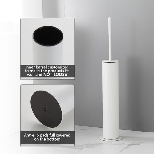 BGL Toilet Brush with Holder Set White Aluminium Standing for Bathroom Toilet Bowl Cleaner Brush and Holder Set, Round Design - color: White-standing