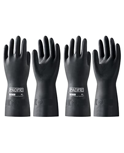 PACIFIC PPE 2 Pairs Chemical Resistant Gloves, Heavy Duty Industrial Rubber Gloves, Resist Acid, Alkali and Oil, 12.6", X-Large - color: 12.6"/Black (2 Pairs), size: XL/10