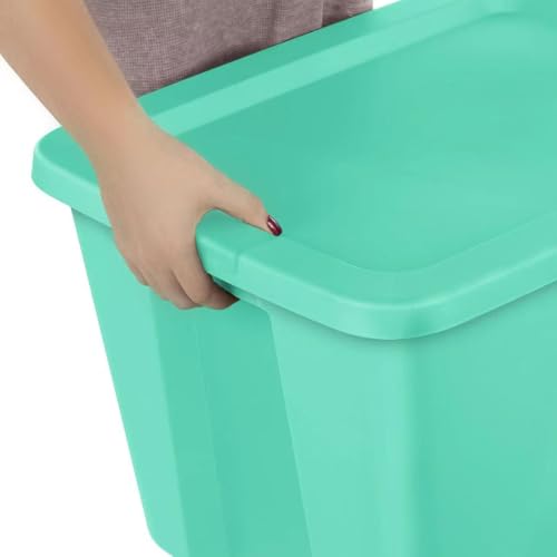 18 Gallon Storage Tote, Teal Heavy Duty Plastic Bin with Snap-On Lid, Stackable Container for Garage, Attic, Closet
