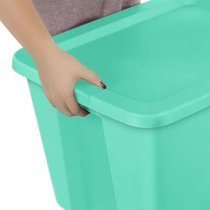 18 Gallon Storage Tote, Teal Heavy Duty Plastic Bin with Snap-On Lid, Stackable Container for Garage, Attic, Closet
