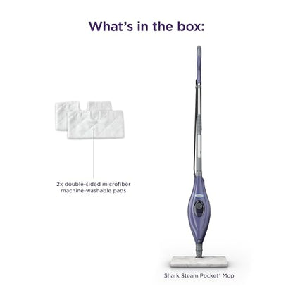 Shark Steam Pocket Mop with 2 Washable Double-sided Pads, Steam Sanitization, Swivel Steering, Lightweight, Steam Cleaner for Sealed Hard Floors, Hardwood, Marble, Tile, Purple, S3501 - style: Steam Pocket Essentials