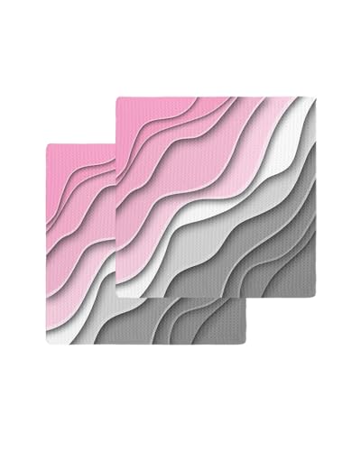 Geometric Pink Dish Towels Set,Waffle Weave Kitchen Towels 2 Pieces,Microfiber Hair Face Bath Tea Towel Absorbent Quick Drying Cleaning Dish Cloths,Abstract Ombre Grey White Modern Art 12"x12" - color: Pink, size: 2PCS,12"x12"