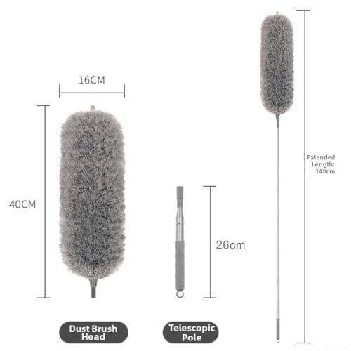 Microfiber Retractable with Telescopic for Prime Ceilings Extendable Duster Handle Grey Washable Electrostatic Dusting Tool Flexible Head 280cm(1.4M) - size: 1.4M