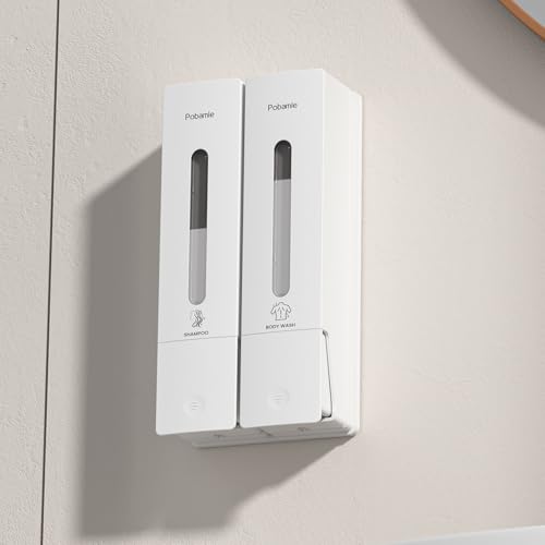 1984 Shampoo and Conditioner Dispenser Wall Mount Shower Dispenser 2 Chamber No Drill Bathroom Set Shampoo Dispenser for Shower Wall Home Hotel 400ml x 2 White - color: White 2 Chamber