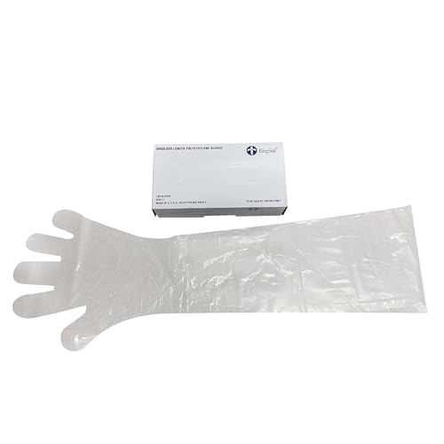 100pcs Long Disposable Plastic Gloves for Cleaning - Elbow Length Durable Plastic Gloves, Long Sleeve Protective Gloves for Medical, Farm & Household Cleaning