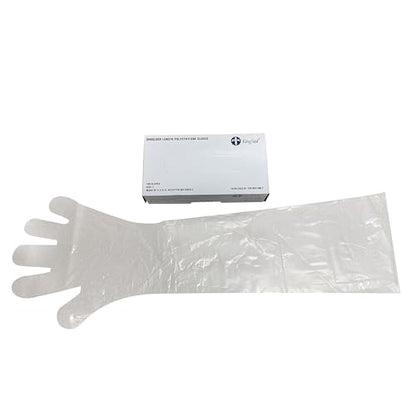 100pcs Long Disposable Plastic Gloves for Cleaning - Elbow Length Durable Plastic Gloves, Long Sleeve Protective Gloves for Medical, Farm & Household Cleaning