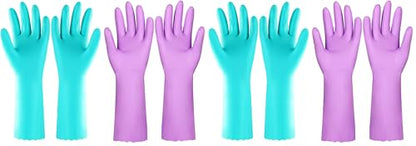 Elgood Reusable Dishwashing Cleaning Gloves with Latex free, Cotton lining,Kitchen Gloves 2 Pairs,Purple+blue large (Pack of 2) - color: Purple+blue, size: Large (Pack of 4)