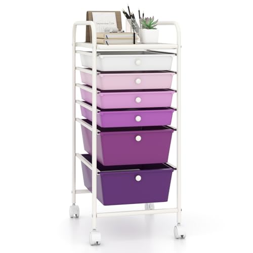 Giantex 6 Storage Drawer Cart Rolling Organizer Cart for Tools Scrapbook Paper Home Office School Multipurpose Mobile Utility Cart, Purple Gradient - color: Purple Gradient, size: 6 Drawer-13.5"x17"x30"