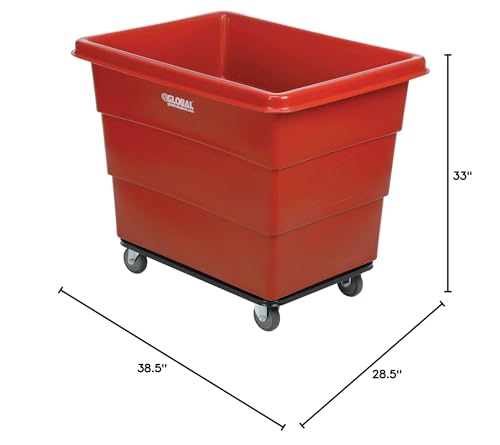 Global Industrial 12 Bushel Plastic Bulk Box Truck, Steel Chassis Base, 1000 lbs. Capacity, 4" Non-Maring Rubber Casters, Red, 38-2/5"L x 28-9/10"W x 33" H - color: Red
