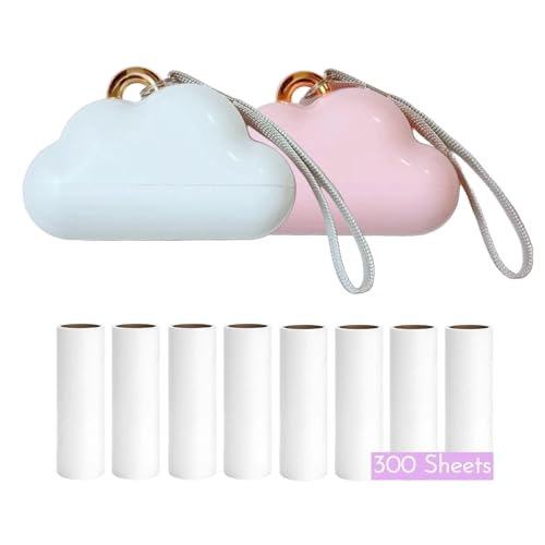 Portable Lint Roller 150 Sheets Travel Size, Mini Lint Roller for Clothes and Reusable Pet Hair Remover, Cute Small Sticky Dust Remover Refillable - color: 2 (Pink&white)