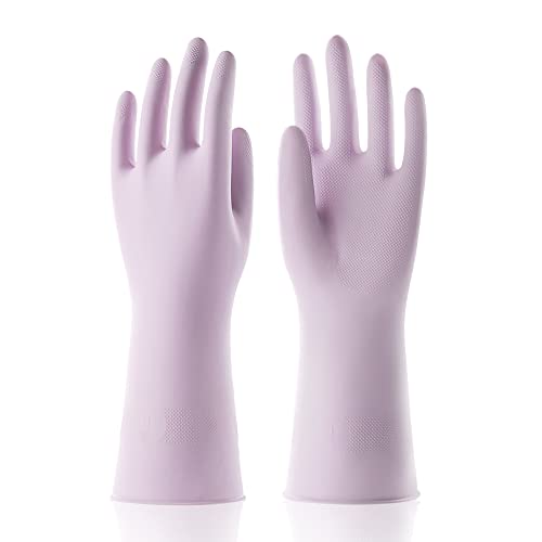 COOLJOB Large Household Rubber Gloves with Cotton Liner & Non-slip Grip, Waterproof Long Lasting Dishwashing Gloves for Kitchen & Bathroom Cleaning, Purple, 1 Pair - color: Light Purple With Lavender Scent, size: Large (Pack of 1)