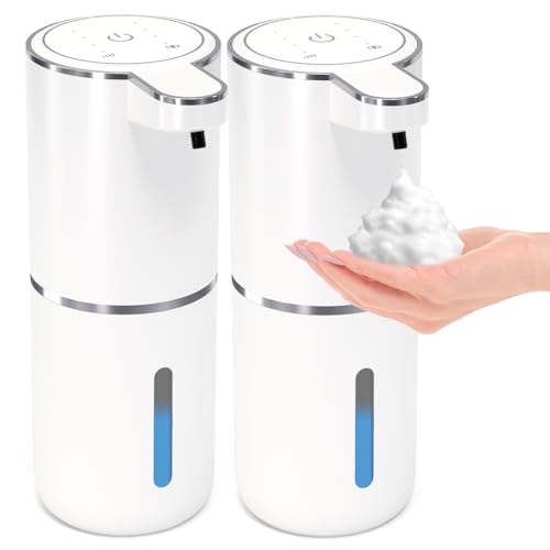 2 Pack Automatic Foaming Soap Dispenser,Touchless Foam Soap Dispenser,12.8oz Rechargeable Wall Mounted Smart for Bathroom and Kitchen Dish Soap,Easy for Toddlers(White) - color: White, size: Foam