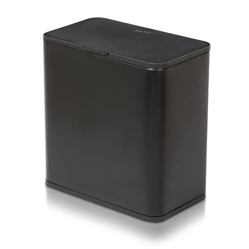 Glad Roomate Under Counter Trash Can - Space Saving Stainless Steel Waste Bin with Dual Lid and Clorox Protection - Small Black Trash Can for Kitchen Cabinet, Under Sink, or Bathroom, 1.5 Gallon (6L) - color: 6 Liter Black Stainless