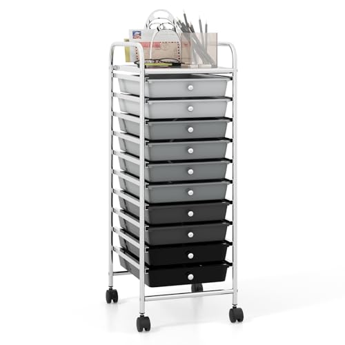 COSTWAY 10-Drawer Rolling Storage Cart, Utility Mobile Trolley with Removable Drawers & Universal Casters & 2 Brakes, Versatile Flexible Drawer Organizer Cart for Home, Office, Mixed Black - color: Mixed Black, size: 13"L x 15"W x 34"H (10 Drawer)