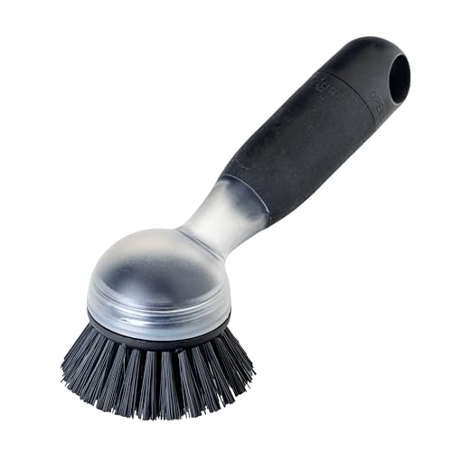 Vigar Rengo Dish Brush with Soap Dispenser - Dish Scrubber with Handle, Kitchen Scrub Brush for Dishes, Sink Cleaning Brush, Soap Dispensing Dish Wand with Nylon Bristles, Non Scratch - Black - color: Black