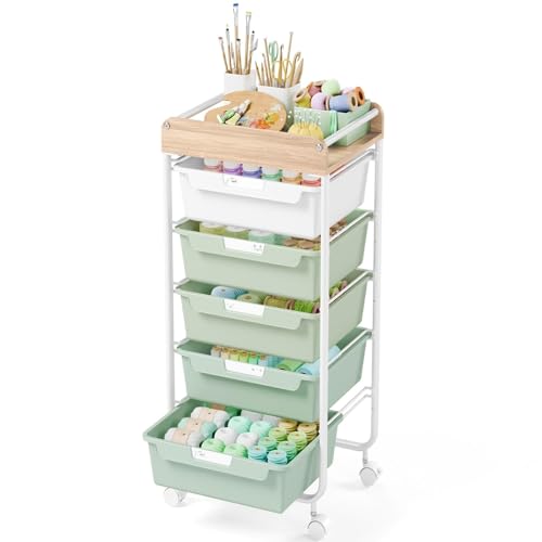 APEXCHASER Utility Cart with 5 Drawers,Rolling Storage Cart for Crafters Artists Kids Teacher Student Storage Arts Crafts & Sewing Study Supplies in Craft Room Dorm Classroom Kids Room-Green - color: Green, size: 5-Drawers