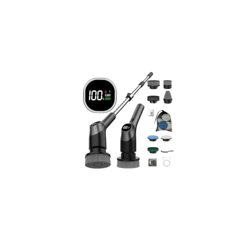 WKY-Electric Spin Scrubber - 10-in-1 Cordless Shower Scrubber & Cleaning Brush with Extendable Handle, 42 in-lbs Ultra High Torque, 2 Speeds, IPX7, LED Display, Smart AI Chip, for Bathroom, Kitchen - color: Blackgray