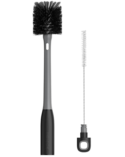 ROSEOK 2 in 1 Bottle Brush with Straw Cleaner Brush, Water Bottle Brush | For Cleaning Glass, Sports Bottle, Coffee Mug, Cup Cleaner, Black, 1 Pack - color: Black, size: 1pcs
