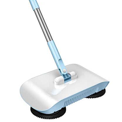 Carpet Sweeper Manual Manual Vacuum Sweeper 2 in 1 Hand Push 180 Degree Rotating Sweeping Mop Crumb Vacuum Cleaner Home Cleaning Tool for Sweeping Blue - color: Blue