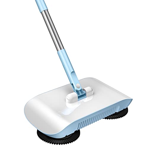 Carpet Sweeper Manual Manual Vacuum Sweeper 2 in 1 Hand Push 180 Degree Rotating Sweeping Mop Crumb Vacuum Cleaner Home Cleaning Tool for Sweeping Blue - color: Blue