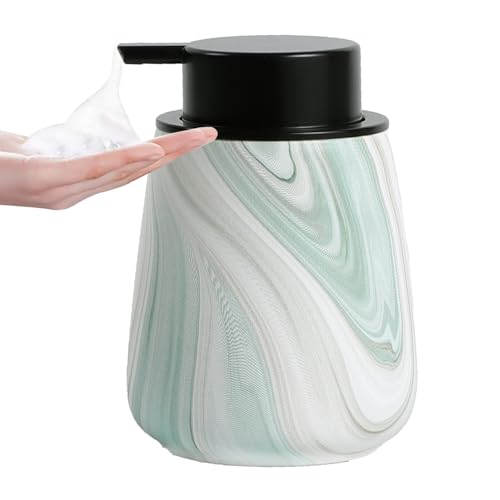 12Oz Foam Hand Soap Dispenser - Modern Ceramic Foaming Soap Dispenser with Easy-to-Press Pump, Reusable and Refillable Liquid Dish Soap Dispensers for Bathroom & Kitchen, Marble Green - color: Marble Green, style: Foam Pump