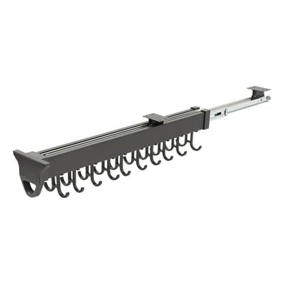 Aluminum Alloy Pull Out Broom Holder, 66lbs Load-Bearing broom storage, 20-Hook Multifunctional Slide Organizer, Cabinet Wall Mounted for Kitchen, Garage, Closet