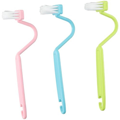 3-Pack Toilet Brush Set, V-Shaped Under Rim Cleaning Brushes with Curved Handles for Deep Corner Scrubbing, Flexible Bristles for Bathroom Sink Stove and Floor Drain, Green Pink Blue