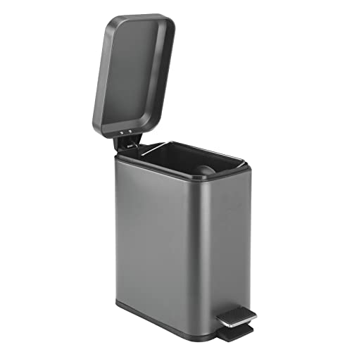 mDesign Small Modern 1.3 Gallon Rectangle Metal Lidded Step Trash Can, Compact Garbage Bin with Removable Liner Bucket and Handle for Bathroom, Kitchen, Craft Room, Office, Garage - Graphite Gray - color: Graphite Gray, size: 1.3 Gallon