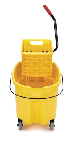 Rubbermaid Commercial Products WaveBrake 35 Qt. Side-Press Mop Bucket and Wringer Combo on Wheels Yellow for Professional/Industrial/Business Heavy-Duty Floor Cleaning/Mopping - size: 35 Qt