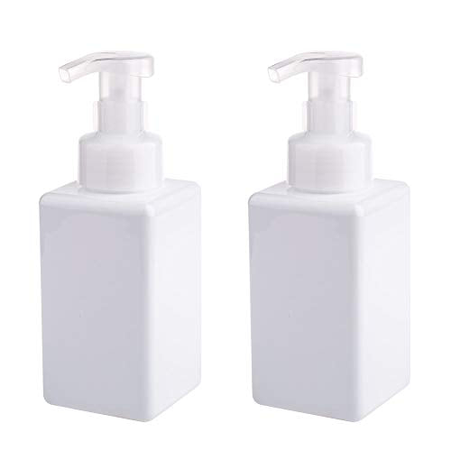 UUJOLY Foaming Soap Dispenser, 450ml (15oz) Refillable Pump Bottle Plastic for Liquid Soap, Shampoo, Body Wash (2 Pcs) (White) - color: White, size: 15 oz (2 Pack)