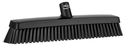 Vikan 31759 16" Heavy-Duty Push Broom, Soft/Stiff, Black - color: Black