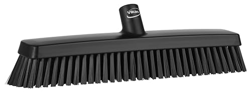 Vikan 31759 16" Heavy-Duty Push Broom, Soft/Stiff, Black - color: Black