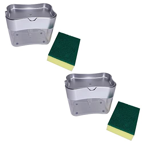 Magik 2-4 Pack 2-in-1 Liquid Soap Pump Press Dispenser Sponge Holder Rack w/Sponge (2 Pack) - size: 2 Pack