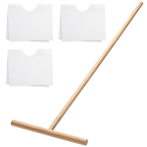 Cuban Style Wood Mop Set 40 Inch T Stick with 3 Pcs Microfiber Squeegee Mopping Towel Floor Cloth Kitchen, Bathroom Cleaning, Washing Trapeador, 15 x 24 Inch Reusable Drying Towel(White)